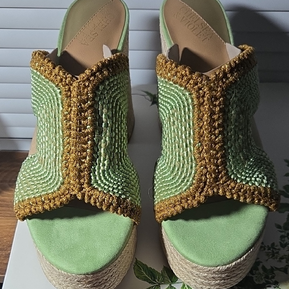 Chelsea &‎ Violet Mint and Mustard Woven Platforms Size 9 M - Picture 6 of 7